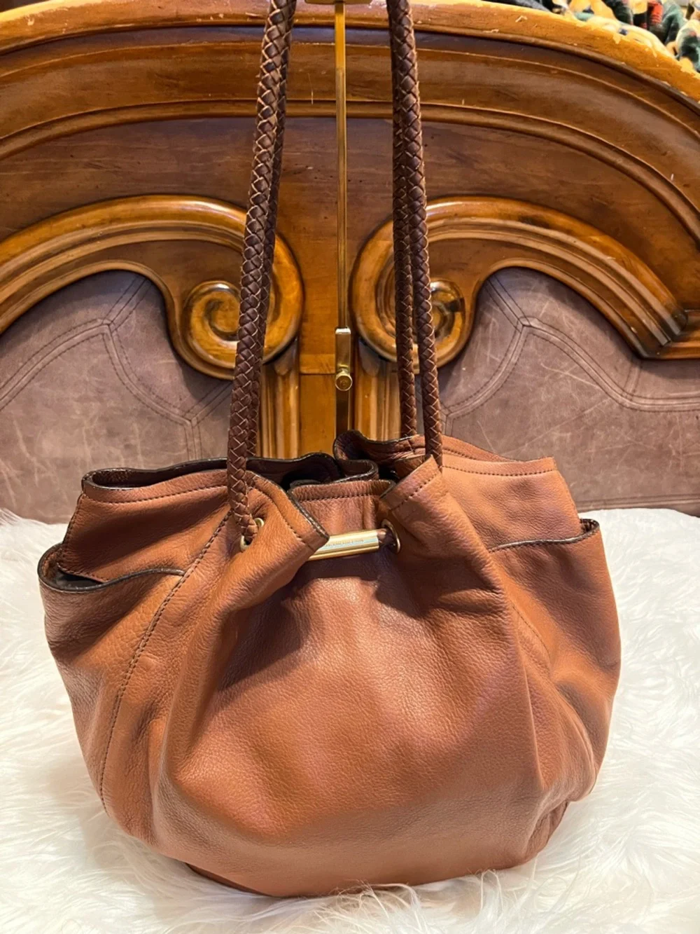 ANTONIO MELANI Tan Leather Tote with Braided Handles - Picture 10 of 10